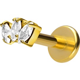 PIERCINGLINE Titanium Labret with Internal Thread | 3 Crystal Drops | Piercing Lip Nose Ear Helix | Choice of Colours and Sizes, Titanium