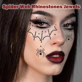 nooepc Gemas Faciales 3D De Telaraña, Joyas De Maquillaje Facial Para Halloween Para Mujer, Gemas Para El Cabello, Diamantes De Imitación Transparente