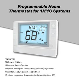 Programmable Thermostat for House, Single-Stage, 1 Heat/1 Cool, Energy-Saving Comfort, White Backlight