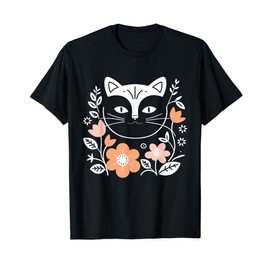 Minimalist Cat Elegant Floral Botanical Line Art T-Shirt