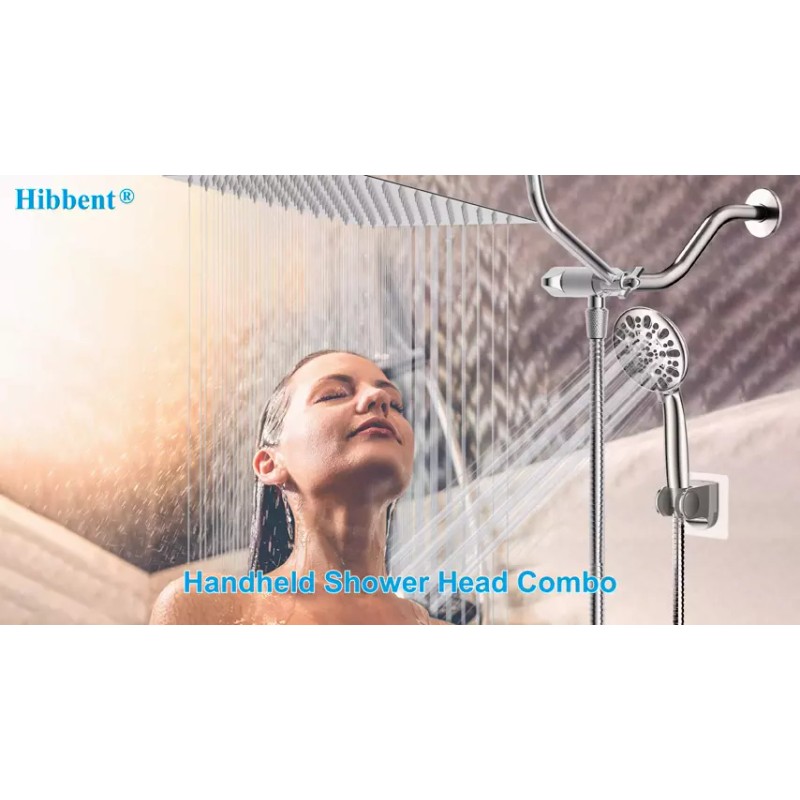 hibbent 12'' All Metal Shower Head, High Pressure Rainfall Shower