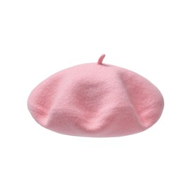 AWAYTR Wool French Beret Hats - Solid Color Artist Beret Hat for Women and Kids (Pink,Adult)