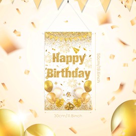 White Gold Birthday Door Sign for Women, White Gold Birthday Door Banner Decorations White Gold Birthday Porch Sign Banner White Gold Birthday Door Hanger Decor Birthday Front Door Sign for Girls