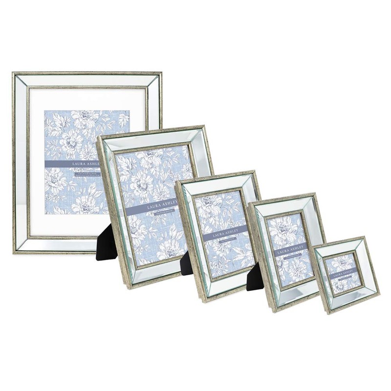 Laura Ashley 4x4 Silver Beveled Mirror Picture Frame, Classic Mirrored