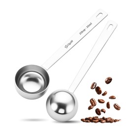 304 Stainless Steel Coffee Scoop, 2 tablespoon Long Handle Measuring Spoon for Ground Coffee, Espresso &, Protein Powder (Pack of 2)
