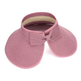 MK MATT KEELY Large Beach Straw Sun Hats Women Foldable Wide Brim Hat for Ladies Visor Cap Bucket with Bowknot Pink