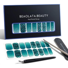 Beaolata Nail Polish Strips, 32PCS Salon Quality Wraps, Long Lasting Gel Nail Stickers for Women Easy Apply& Remove (Dragon’s Green)