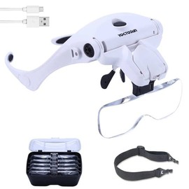 Lupa YOCTOSUN de cabeza LED, recargable, manos libres, lupa de diadema con 2 LEDs con soporte profesional de luz para fabricación de joyería y diadema intercambiable