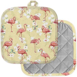 [Pack of 2] Pot Holders for Kitchen, Washable Heat Resistant Pot Holders, Hot Pads, Trivet for Cooking and Baking (Flamingo)