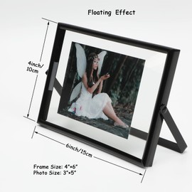 AhaGo Black Floating Frame (4"x6", Horizontal), For Picture 3x5, 2x3, 1x2, Small Desktop Photo Frame, Home or Office Decor, Classy For Holiday, Birthday or Wedding