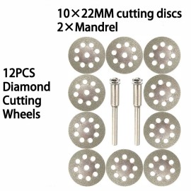 12Pcs Diamond Cutting Wheels for Dremel Rotary Tool Die Grinder Metal Cut Off Discmaterial: Iron coated diamond, grit: /, size: /
