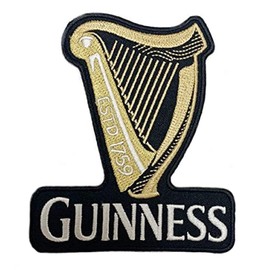 Guinness Harp Logo Patch (4 Inch) Embroidered Iron-on or Sew-on Badge St James Gate Brewery Crest Dublin Ireland Travel Irish Souvenir Emblem DIY Gift Patches