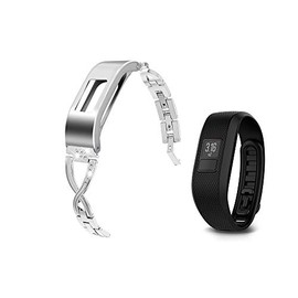 C2D JOY Stylish Steel Strap Compatible with Garmin vivofit 3 Activity Tracker Bands Replacement Accessory with Metal Case for Women - Silver
