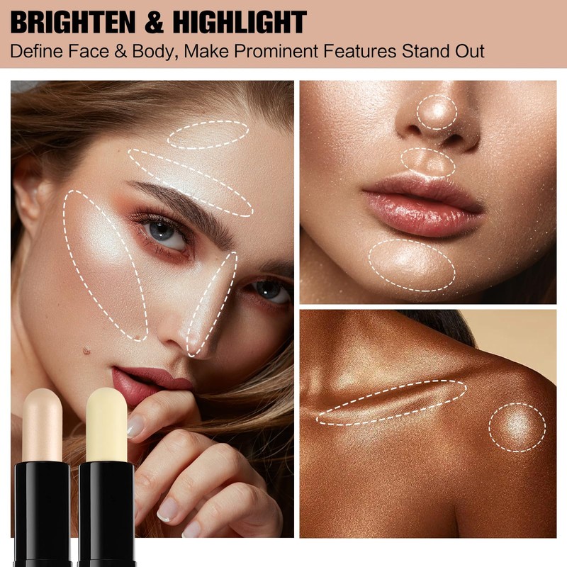 Contour Stick, 2Pcs Dual-Ended Highlighter Makeup Pen & Contouring Stick