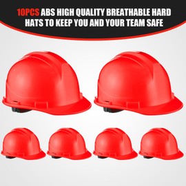 Leumoi Leumoi 10 Pcs Suspension Hard Hat, Construction Hard Hat for Safety, Ratchet Cap Style with Self Adjusting Crown Straps for Man Woman (Red)