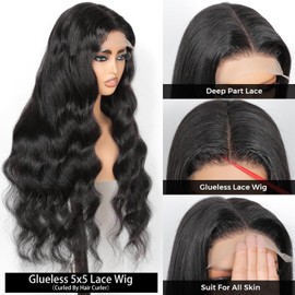 Real Hair Wig, Body Wave Human Hair Wig, 5 x 5 Lace Front Wig, Natural Wavy Wave Real Hair Wig for Women, Black Wigs, 100% Brazilian Real Hair Wigs with Baby Hair, 12 Inches