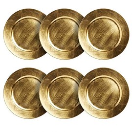 Set of 6 Round Charger Plates with Metallic Finish 13 Inch (Gold)