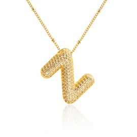 Z ZACHÉ Cute Cubic Zirconia Bubble Letter Z Necklace Women Initial Alphabet Letter Necklace, Female Gold Plated Monogram Chain Necklace