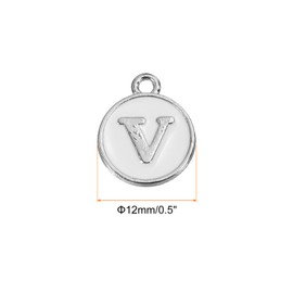 MECCANIXITY Alphabet V Enamel Letter Charm Jewelry Charm Enamel Initial Charm White Pendant Charm for Jewelry Making, Bracelet, Craft, Pack of 50