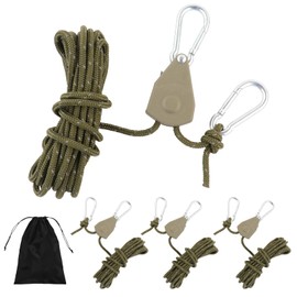 Pack of 4 4 m Reflective Guy Ropes Rope with Rope Tensioner, 4 mm Diameter Adjustable Rope Ratchet Rope Ratchet with Hooks, Paracord Rope Guy Line for Tent, Tarpaulin, Camping (Army Green)