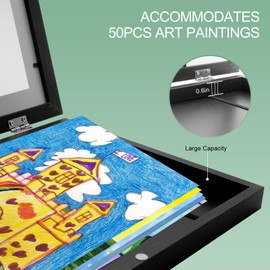 Kids Art Frames, Kids Artwork Frames Changeable Front Opening Holds 50, A4 Picture Frame for Kid Art Work, Kids Art Display Frame with Storage 8.3x11.7, Children Art Wall Picture Frames (Black)