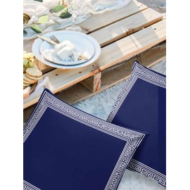 Navy Blue White Outdoor Waterproof Pillow Covers Pack of 2, Geometric Greek Key Bordered Abstract Art Decorative Throw Pillowcases Polyester Cushion Covers for Garden Patio Tent Sofa Couch, 20x20 inch