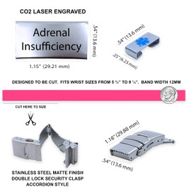 Medical Alert ID Bracelet Adrenal Insufficiency for Men and Women - Silicone ID Wristband - Choose Color and Adjustable Size 5.75" - 9.25" (Pink)