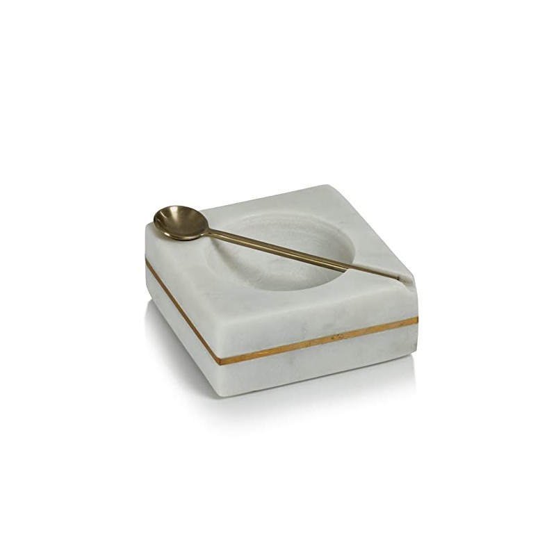 Zodax | White Marble and Brass | Square Salt and