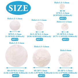 Beadthoven 150pcs Natural Capiz Shell Beads All 7 Sizes White Seashells Pieces with Hole for Crafting Flat Round Oyster Shell Disc Sea Shells for Wind Chime Boho Decor Earrings Jewelry Making DIY