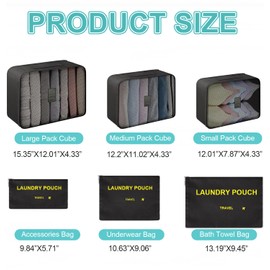 Packing Cubes, 6PCS Various Sizes Lightweight Travel Luggage Organizers, Large Medium Small Slim Packing Cube, Mesh Luggage Suitcase Organizer Bags, Travel Suitcase Accessories. (Black)