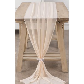 VDS - 5 PC | Champagne 14ft Sheer Chiffon Table Runner 27x170 Inches Centerpiece Cloth Gauze for Wedding Bridal Shower Birthday Graduation Engagement Ceremony Event Party Banquet Table Decoration