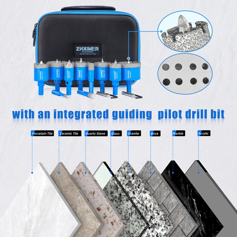Diamond Hole Saw Kit with Pilot Bit, ZNXIMER Tile Hole