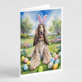 Caroline's Treasures DAC4914GCA7P Afghan Hound Easter Egg Hunt Greeting Cards Pack of 8 Blank Cards with Envelopes Whimsical A7 Size 5x7 Blank Note Cards