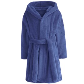 DNggAND - Albornoces para niños y niñas, batas de baño de felpa suave de forro polar coral con capucha para niños, marino, 11-12 Años