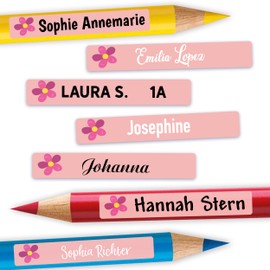 Sunnywall® Pen Stickers Flower Name Stickers Children School Pack of 72 Stickers for Pens Name Labels Narrow 49 x 7.5 mm Nursery First Day at School