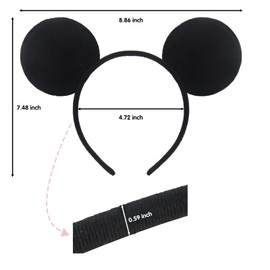 Tutu Dreams Mouse Ears Headband for Women and Girls, Theme Party Birthday Cosplay Accessories (Black)