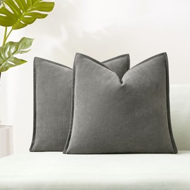 JUSPURBET Dark Grey Herringbone Textured Throw Pillow Covers 18x18 inch Set of 2 for Home Decor Living Room Couch Bed Decorative Soft Luxury Chenille Cushion Case with Invisible Zipper