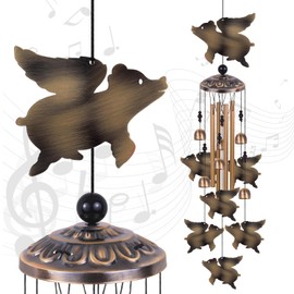 Outdoor Flying Pigs Wind Chimes Decor, Memorial Windchime, Bronze Wind Bells, Retro Wind Chime, Blessing Windchimes for Home, Balcony, Room, Xmas, Party, Indoor, Garden Decoration, Gifts for Mom