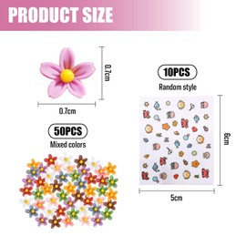 RELKLYU 50 pieces flower nail accessories and 10 pieces nail stickers, cartoon cute nail stickers, DIY nail art materials, nail art accessories.