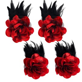 Sanrich 4pack Mexican Flower Hair Clips Large Rose Hairpin Headpieces with Feather Hair Accessories Flower Brooch for Bridal Headpiece,Flamenco Dancer (Hot red)