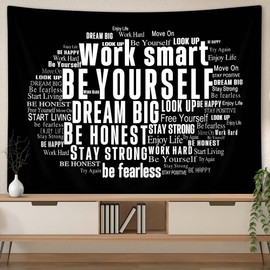 Tapiz para colgar con citas inspiradoras para oficina, palabras positivas, letras, refranes, negro, blanco, decoración de pared para recámara, decoración de pared, decoración de pared para recámara universitario, hogar