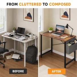 Computer Desk with Storage Bag, Metal Frame Study Table