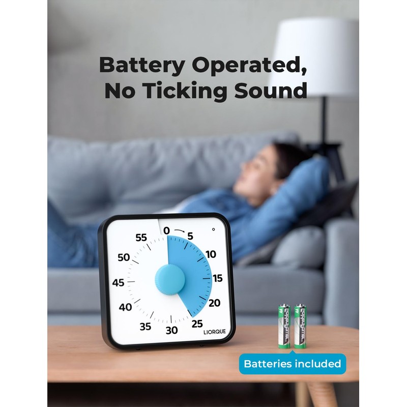 LIORQUE 60 Minute Visual Timer for Kids and Adults, Non-Ticking