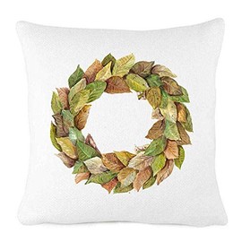 Bonnie Jeans Homestead Prints Farmhouse Throw Pillow - Magnolia Wreath Pillow Cover - Home Decor (White, 18x18)