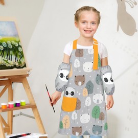 Figarge Children's Apron Adjustable Waterproof Apron Children's Apron with Pockets for 3-10 Years Boys Girls Cooking Apron Children for Kitchen Cooking Grill Baking Painting Party, Grey Panda