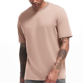 VEIISAR Men's Heavy Weight Crew Neck T-Shirt Mens Premium Cotton Tee Pink S