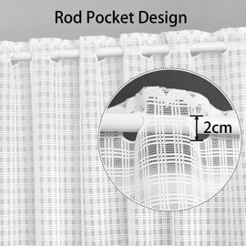 ZHH Cafe Voile Valances Kitchen Net Curtain White Square Lattice Lace Curtain Decor window 15 Inch Drop x 60 Inch Decor Bedroom Kitchen Balcony (152 cm x 38cm)