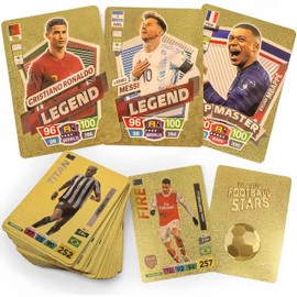 Football Stars Sammelkarten Set, 55 Premium Karten mit Legenden und Top-Spielern, Gold-, Silber- und Schwarz-Edition (Golden)