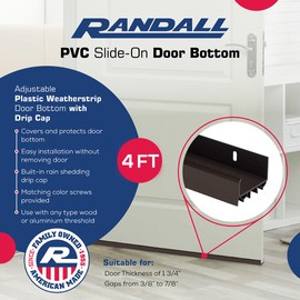 4 FT (48") PVC Slide-On Door Bottom | Adjustable Plastic Weatherstrip Door Bottom with Drip Cap | for 1 3/4” Doors | Brown | Fits Gaps 3/8” to 7/8” | Made in The USA