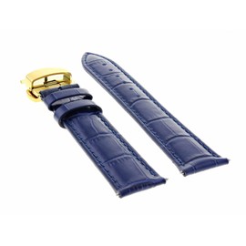 Ewatchparts 20mm Leather Watch Band Strap Compatible With Montblanc Watch Deployment Clasp Blue With Gold Deployment Clasp
